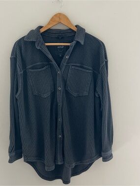 Aerie Gray Lumberjane Waffle Knit Button Down Shacket Shirt Med Oversized Baggy